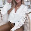 Vintage Weißes Spitzenhemd für Damen Langarmbluse Elegante Durchbruch-Oberteile Damenbekleidung Übergröße