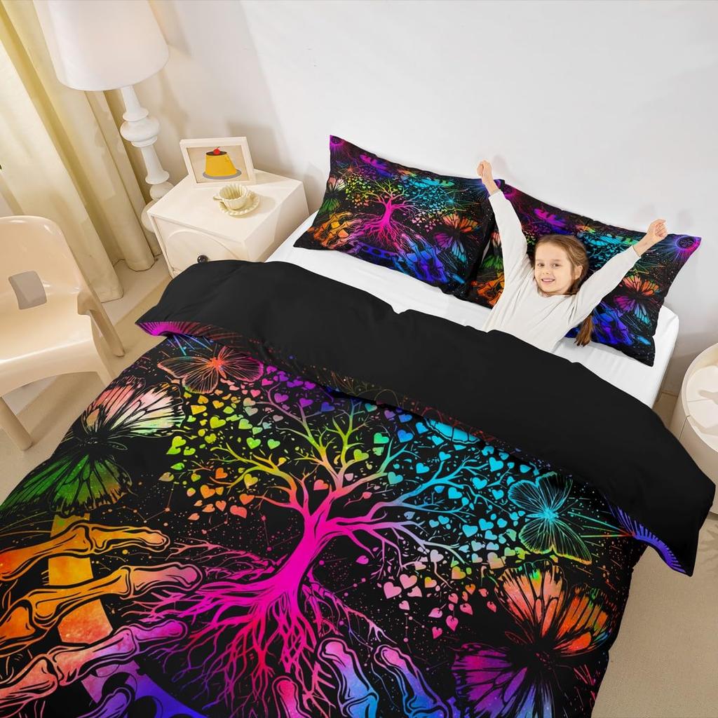 Erosebridal Sugar Skull Comforter Cover Set Skeleton Bones Duvet Cover,Gothic Moth Decor Bedding Sets Twin Magic Unicorn Rabbit Skulls Beddi
