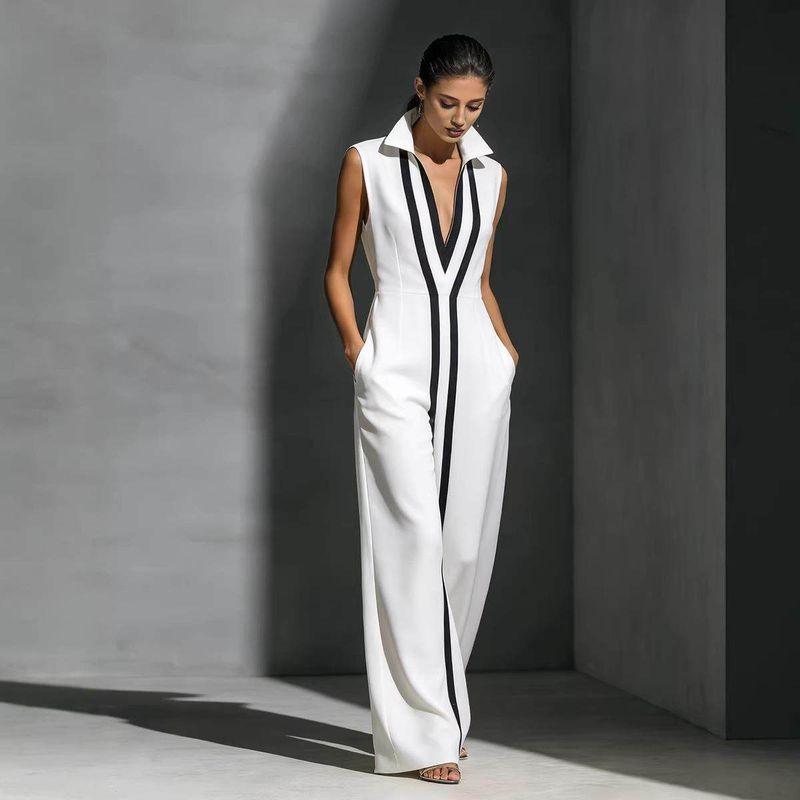 Summer New Sleeveless Slim Fit Stand up Collar Dress White L