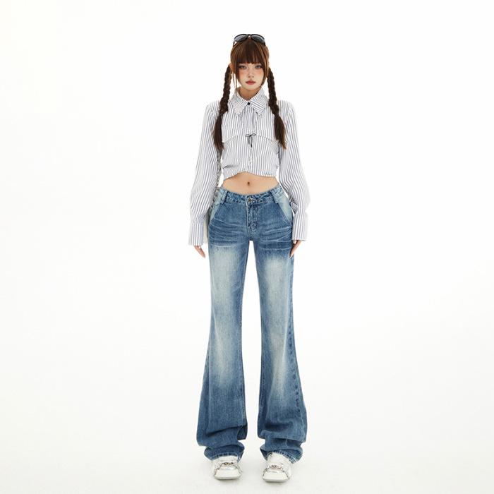 Women s Light Micro-Flare Jeans 2025 Spring/Autumn - Petite Low-Waist, Narrow Straight-Leg, Relaxed Fit S
