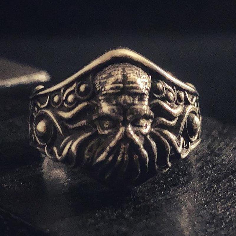 Bague Cthulhu Rétro pour Hommes Couleur Argent Punk Gothique Rock Hiphop Bague Bijoux de Créateur Faits Main Accessoires Biker Cadeau Créatif