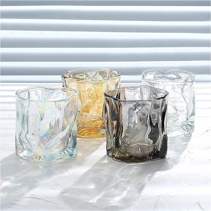 2pcs 280ml High End Cocktail Glass Luxury Whiskey Glass Creative Irregular Glass Cup Light Luxury Wine Glasses Cold Drink Mug