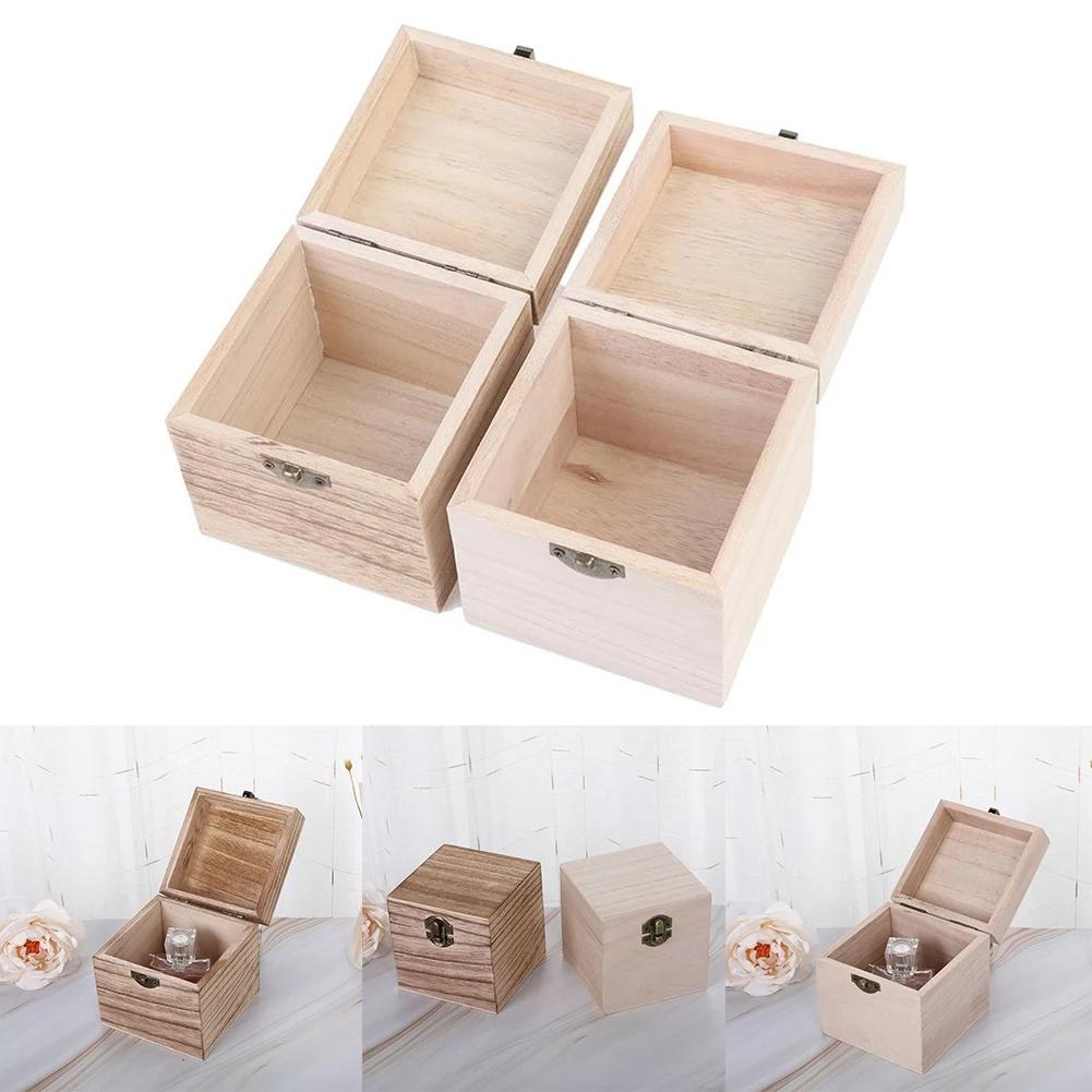 Square Wooden Box Vintage Metal Clasp Flip-top Lid
