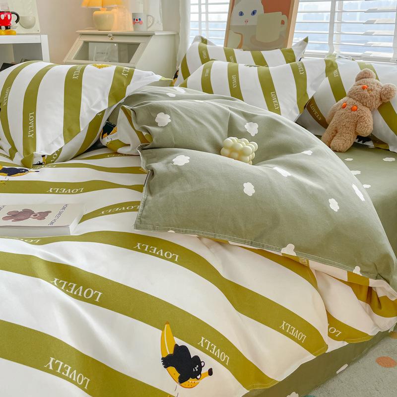 Pastoral Style Plant Cashmere Print Four-piece Bedding Set Dormitory Fresh Bed Sheet Three-piece Set