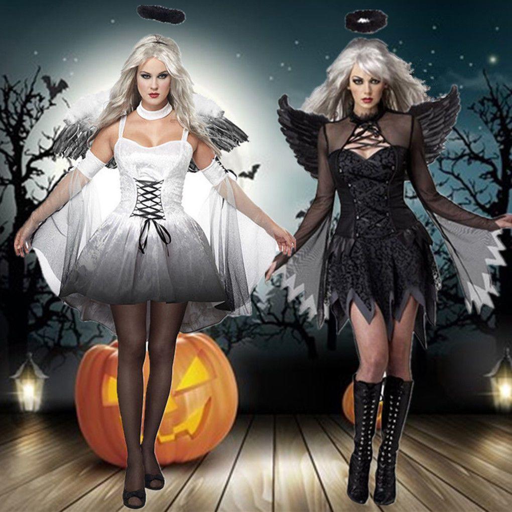 Halloween Dark Womens Angel Devil Costume Fancy Dress Ghost Bar Cosplay Party
