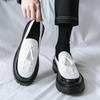 Large Size Formal Casual Shoes Ultra-light Personalized Hairdresser Leather Shoes Thick Soles Increase Black and White