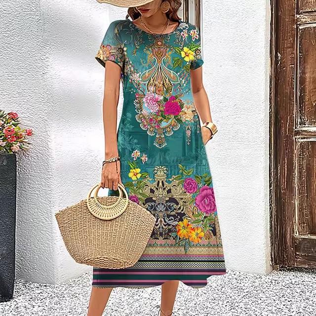 Elegante vestito t-shirt a maniche corte moda vacanza al mare abiti midi donna abbigliamento stampa 3D
