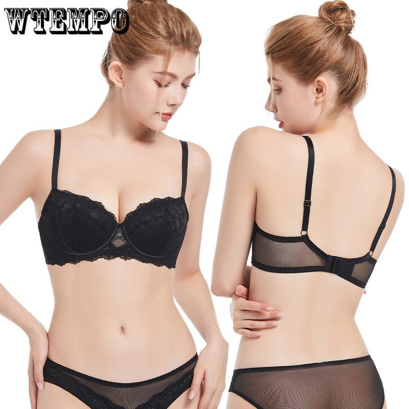 

French Half Cup Sexy Bra Lace Underwear Women s Gathering Anti Sagging Summer Ultra Thin Bra 32/70B чорний