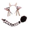 Faux Fur Animal Headbands Furry Cow Ears Headwear Tail Set Kawaii Hair Hoop for Halloween Cosplay Party Supplies