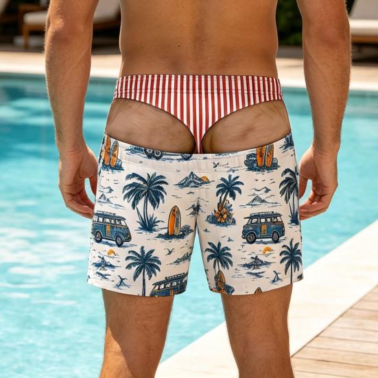 Activewear for Water Sports Men Hairy Booty Shorts, 3D Butt Print Beach Elastic Waist Board Shorts Funny Patriotic Swim Trunks Summer Vacation