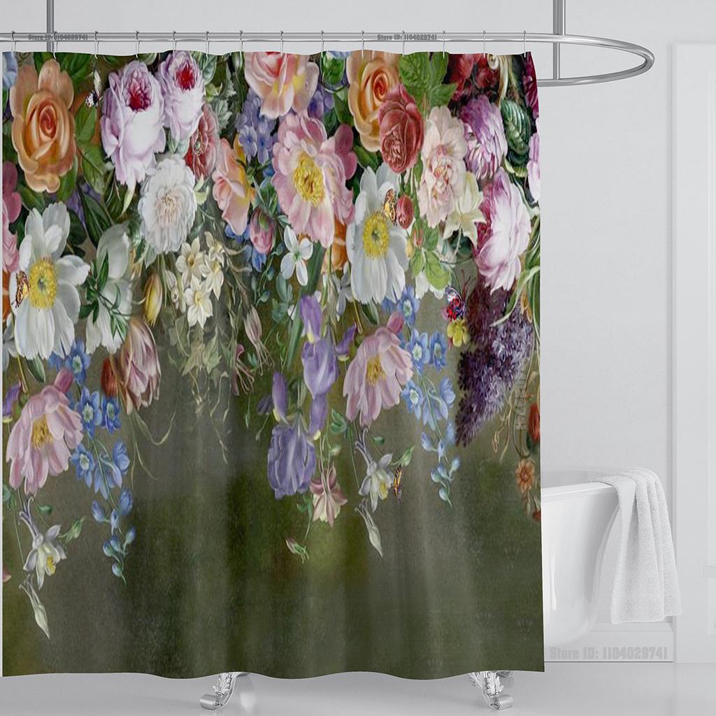 Chinese Style Flower and Birds Tree Shower Curtains Crane Pattern Bath Curtain Waterproof Bathroom Decor With Hooks 3d Printing