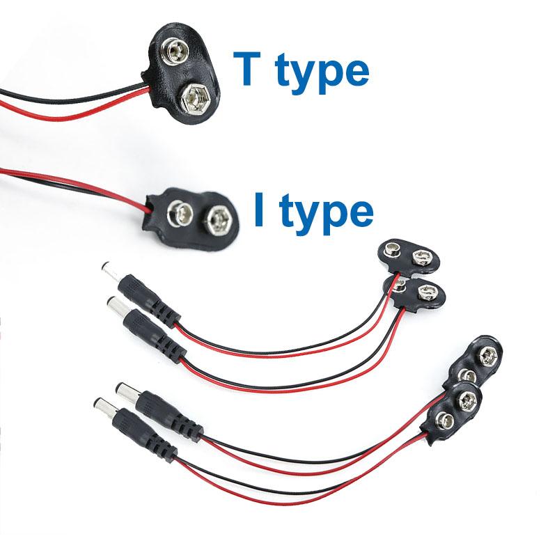 DC 5.5x2.1MM To 9V T I Type Clips Connector Buckle Connect Wires Black Red Cable Connection