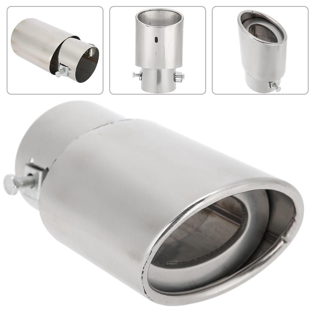 Blank Sølv Rustfritt Stål Universalt Bil Rett Eksosrør Bakre Lyddemper Tips Hale Hals