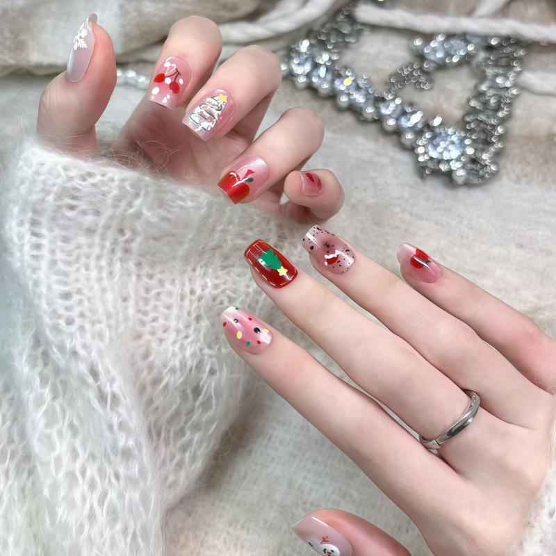 Handmade Polka Dot Snowflake New Year Nail Art Stickers – Removable & Versatile XS (Smaller nail bed, petite option)