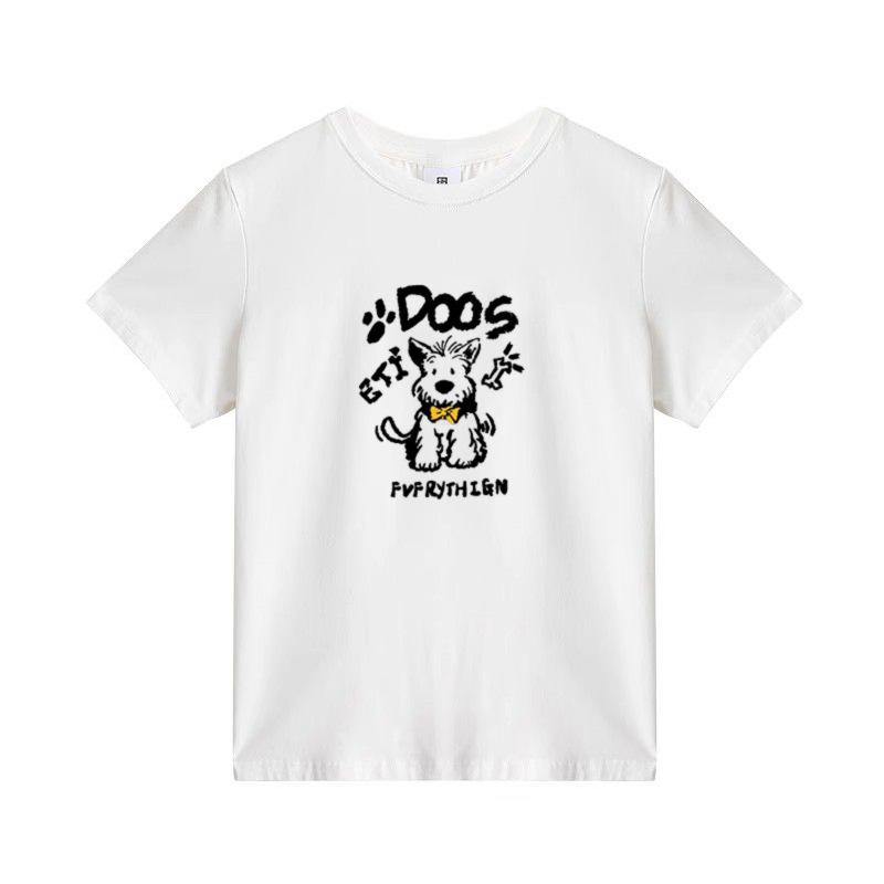 Front Shoulder Crew Neck White Grey Short Sleeve T-Shirt Women s Summer Explosion Cartoon Puppy Printing Foreign Versatile Top S