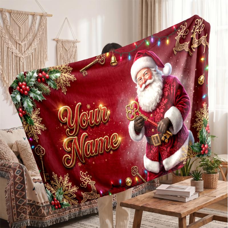 Christmas Custom Name Printed Flannel Blanket Warm Comfort Bed Throw Home Decor Holiday Gift