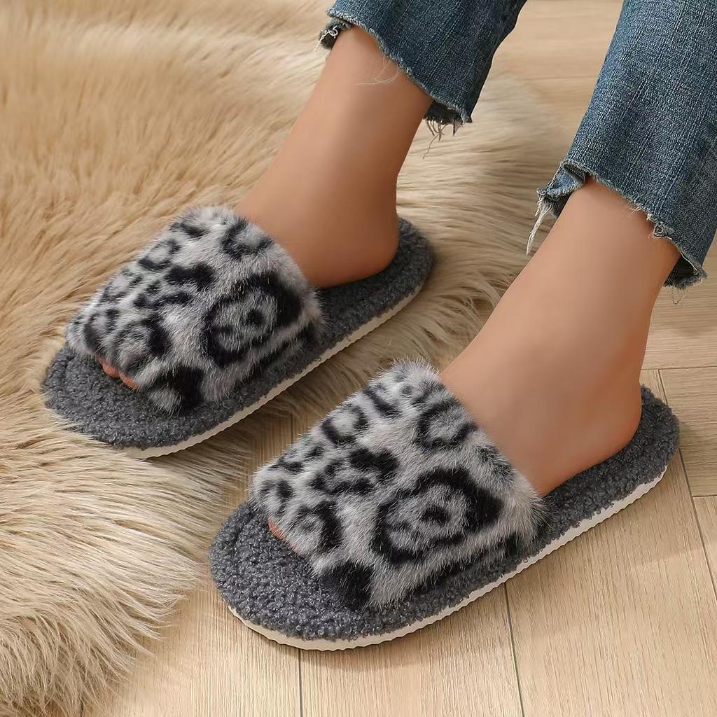 Women's Autumn and Winter Warm Leopard Print Shoes Women's Slippers