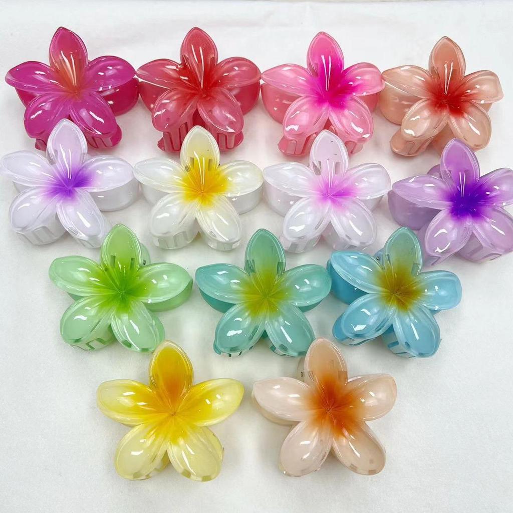 Retro Colorful Frangipani Flower Hair Claw Clip for Women