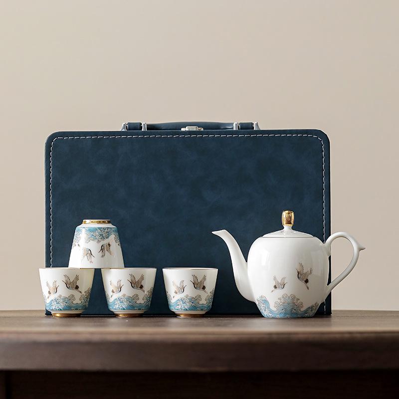 Yangzhi Jade Porcelain Travel Tea Set - Ceramic Kung Fu Teapot with Logo