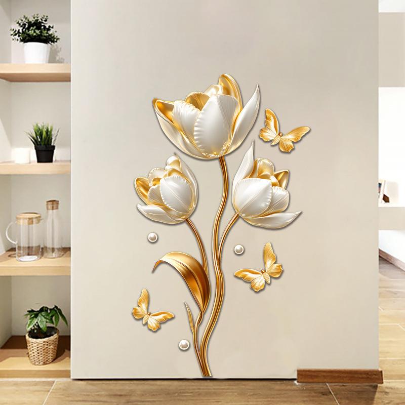 3D Tulip Butterfly Wall Sticker Self Adhesive Removable Decal for Bedroom Home Decor