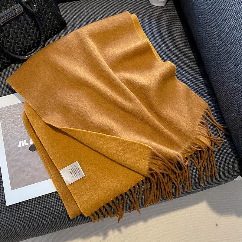 Autumn and Winter All match Pure Wool Scarf Women's New Comfortable Australian Wool Two Color Scarf Warm Thickened Korean Style Shawl