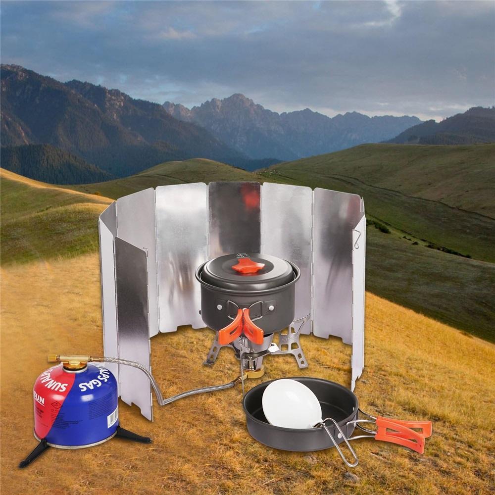 10 Plates Aluminum Stove Windscreen – Foldable Camping Windshield With Drawstring Bag, Portable Butane Stove Wind Blocker For Outdoor Cooking