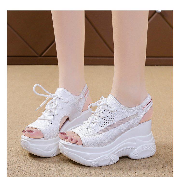 Women's Sporty Wedge Heel Peep-Toe Sandals - Thick-Soled, Breathable Mesh, Height-Enhancing, Plus Size Casual Footwear