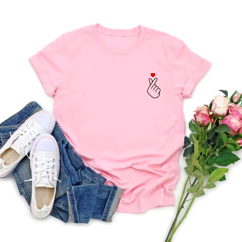 Korean Finger Love Symbol TShirt Korean Finger Heart Kpop Shirt Unisex Graphic T Shirts Cute Summer Short Sleeve Female Tops