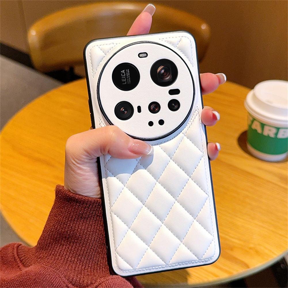 

For Xiaomi 15 Ultra Case Rhombus Stitching PU Leather+TPU Shockproof Phone Cover Black