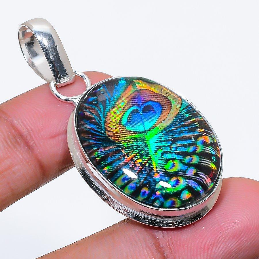Natural Dichroic Glass Gemstone 925 Sterling Silver Jewelry Pendant 1.97" AP-16513