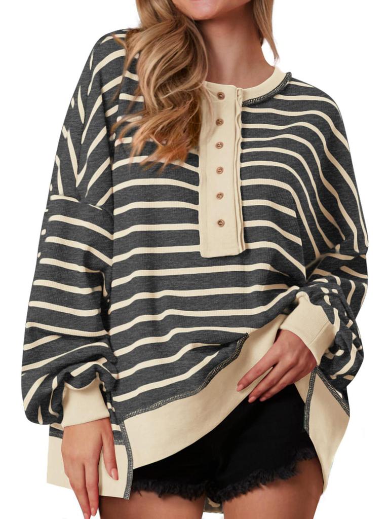 Color Block Long Sleeve Striped Button-Up Casual Sweater for Women - Autumn/Winter