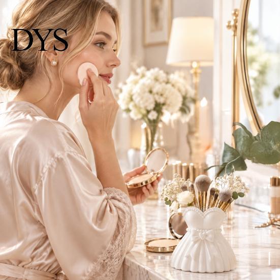 Versatile Makeup Holder Wedding Dress Vase, 3D Printed PLA Brush Storage Girlish Room Accessories Box, Decorative Cosmetic Container for Vanity