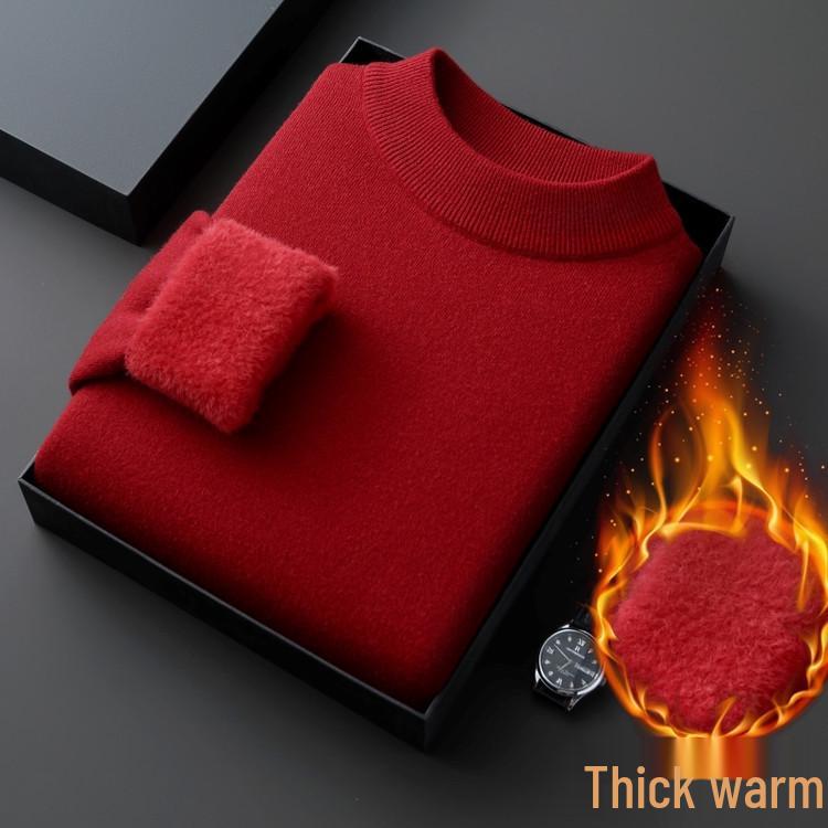 Men's Velvet Knit Sweater - Warm Half-High Collar, Thickened Base Layer