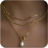 Triple Layered Necklaces for Women Teen Girls, Waterproof Dainty 14k Gold Plated Stainless Steel Stackable Choker Necklace