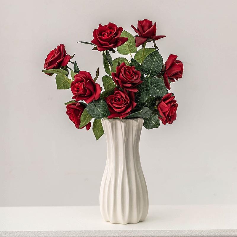 European White Rose Ikebana Vase: Simple Ceramic for Living Room, Dining Table, Dried or Fresh Flowers, and Hydroponic Decor