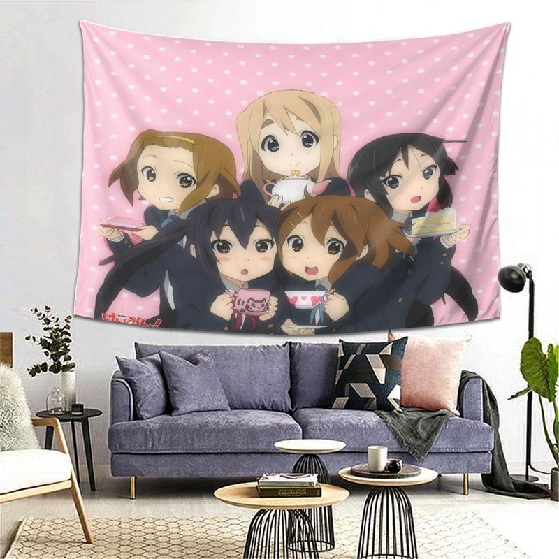 Pink Wave Dot Light Tone Girl All Japanese Anime Tapestry, Soft Wall Hanging for Bedroom Living Room Decor