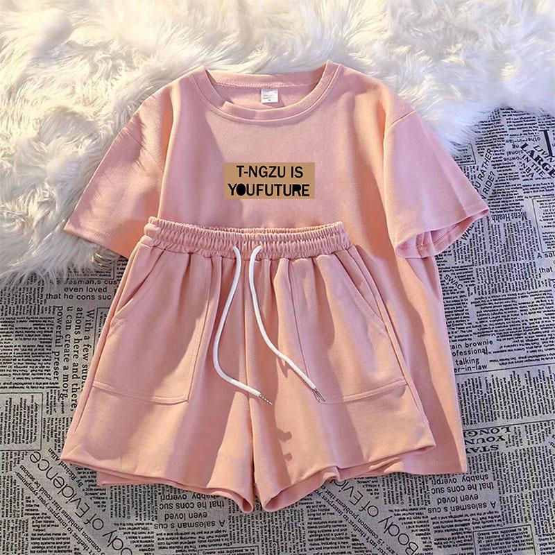 Women's Casual Summer Two-Piece Set: Short-Sleeve Top & Shorts, Loose Fit, Ideal for Petite Sizes and Running