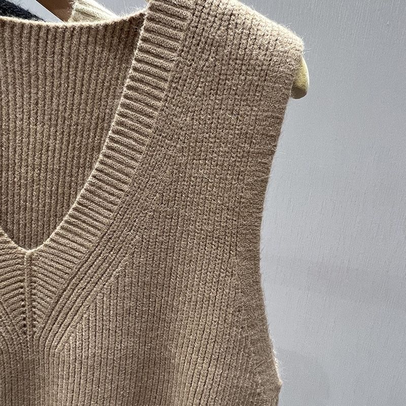 Ženy Pletený svetr Vesta Jaro Podzim Krátký Volný Vintage Svetr Dívky bez rukávů Pulovry s výstřihem do V Dámské svrchní oděvy