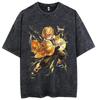 Anime Demon Slayer Agatsuma Zenitsu Graphic T Shirt Men Manga Vintage Tshirts Washed Cotton T-shirt Harajuku Male T-Shirt