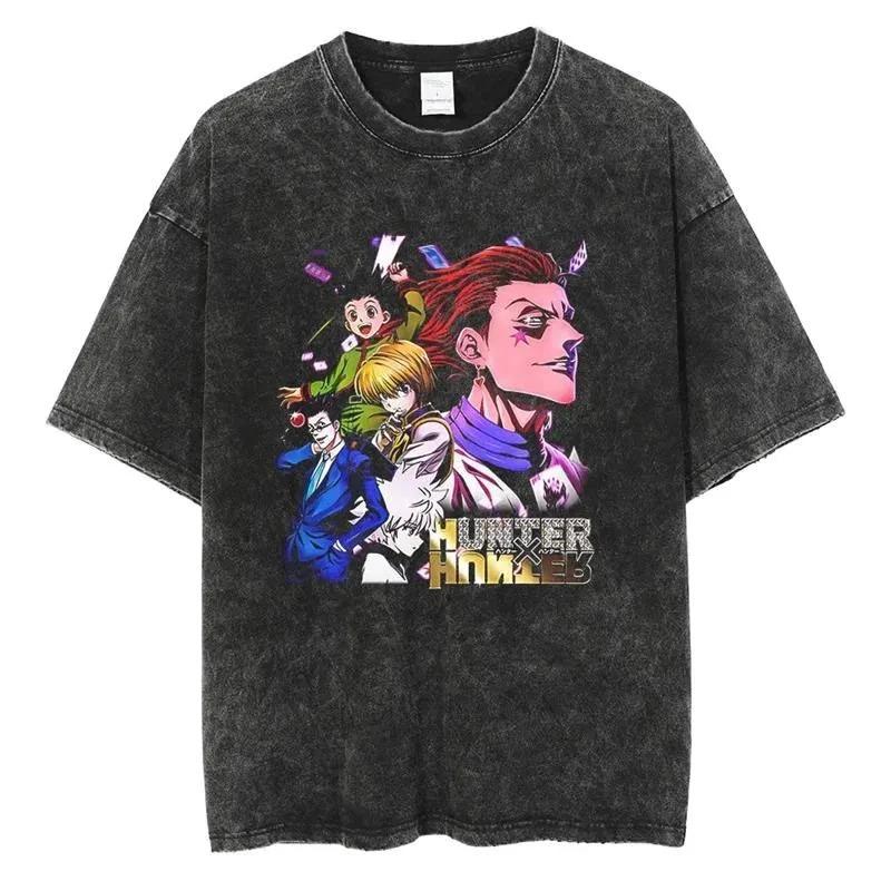 New Anime Hunter X Hunter Printed Tshirt Mens and Womens Washed Tshirt High Quality Vintage Cotton Tshirt Harajuku Top