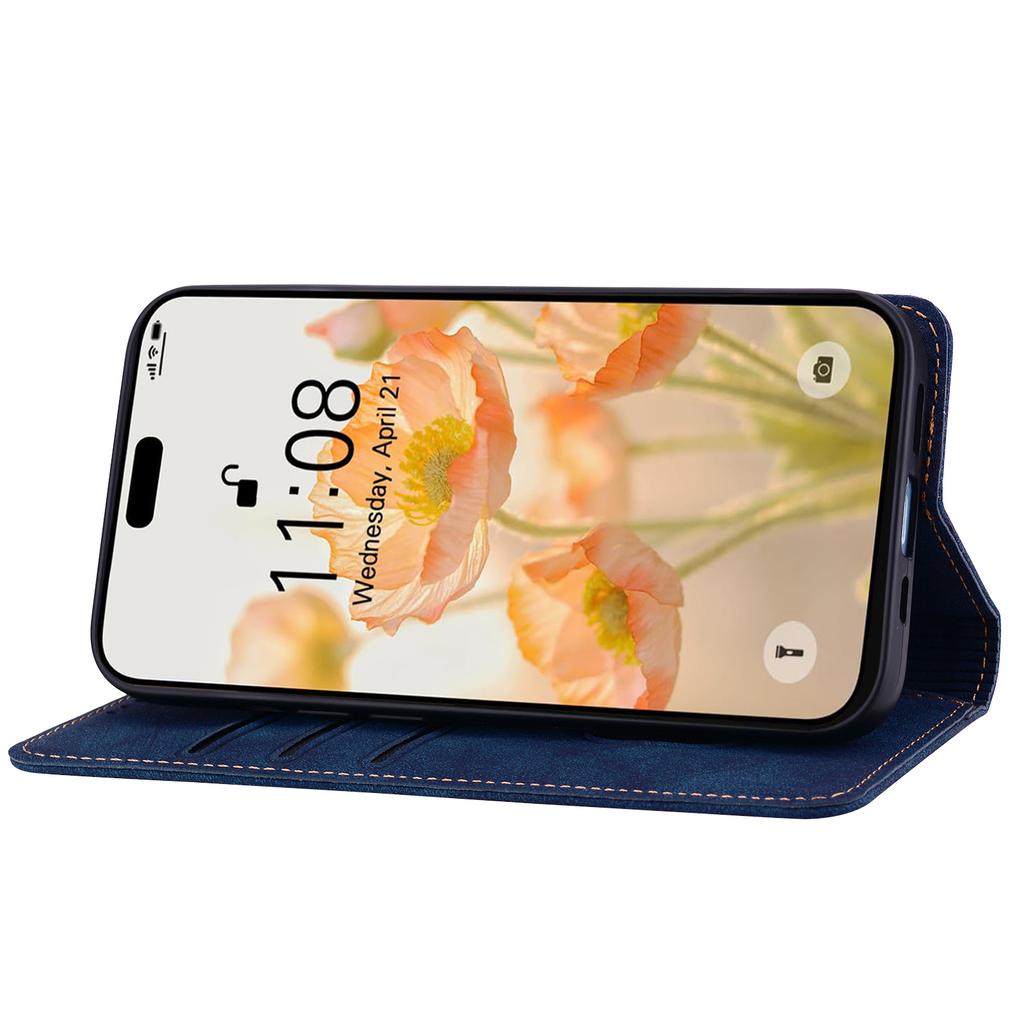 For iPhone 17 Pro Case Lines Pattern Wallet Leather Phone Cover with Strap