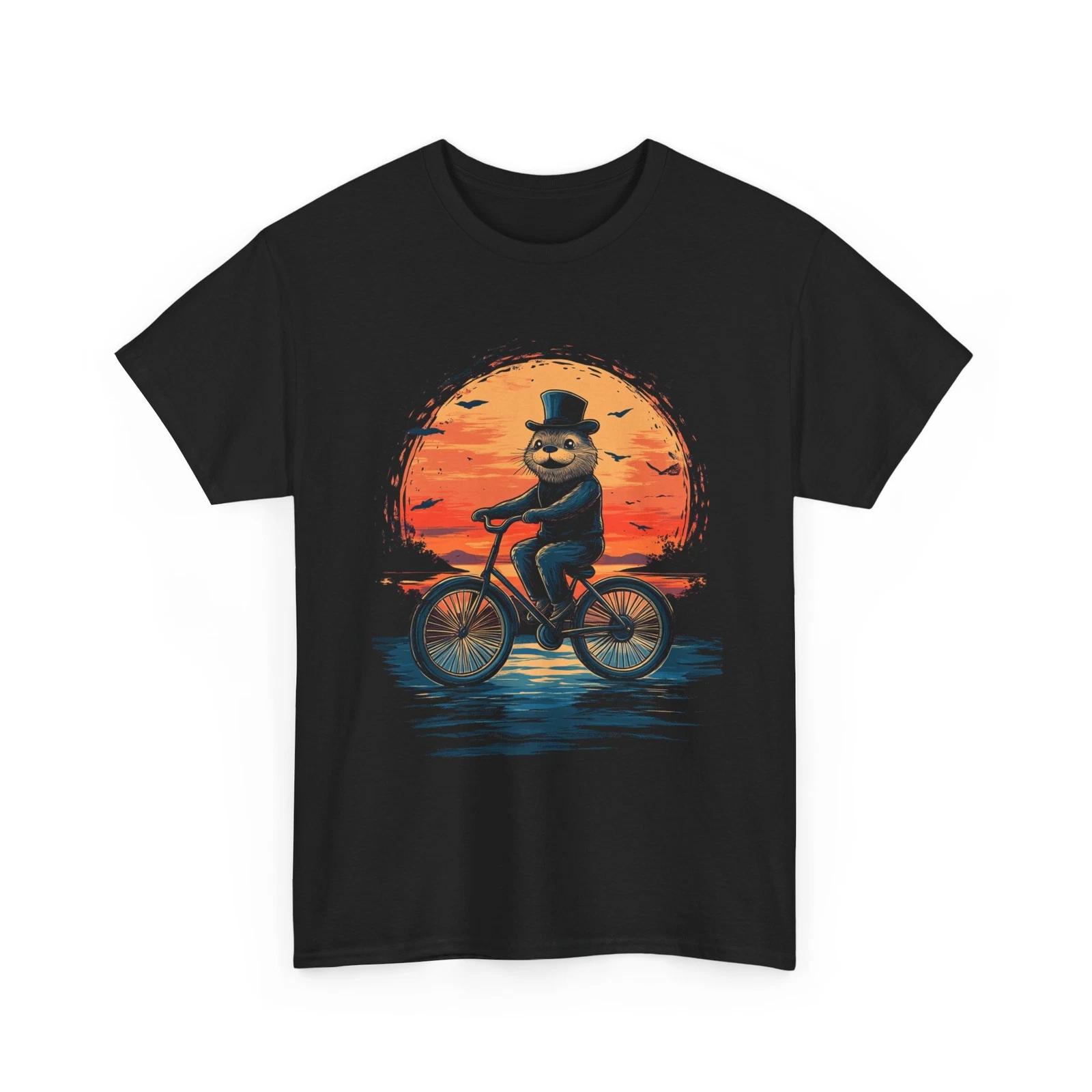 Cyclist T-Shirt | Bicycle Shirt | Otter Riding a Bicycle Vintage Shirt S
