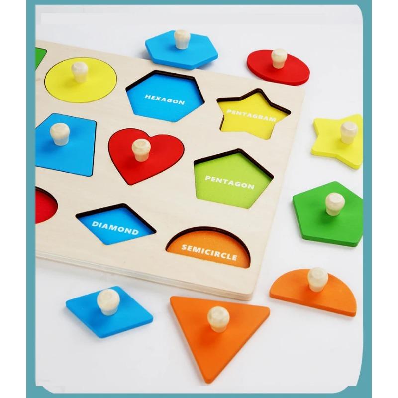 Wooden Montessori Geometric Puzzle Peg Board,Early Education Sensorial Toy for Toddlers Shape And Color Sorting Toys For Baby