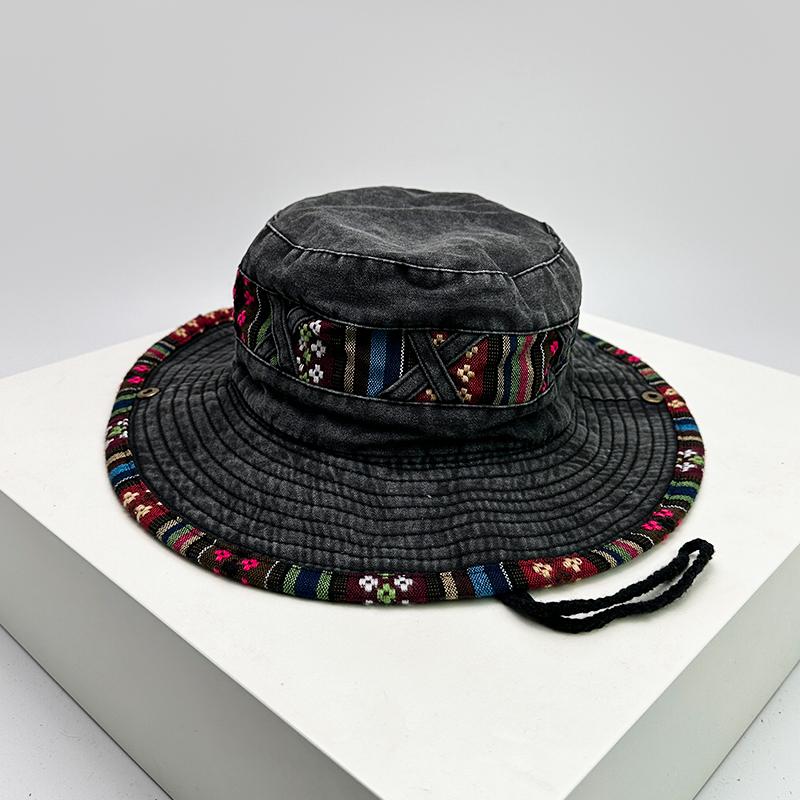 Fisherman Bucket Drawstring Adjustable Travel School Old Vintage Women Men For Neutral Gender Fresh Caps Hats Sunshade Outdoor Breathable Ethnic