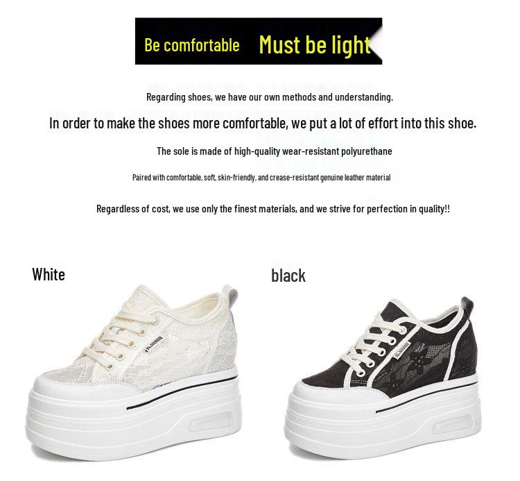 Women's Height-Boosting Thick-Soled White Sneakers for Spring & Autumn A8905