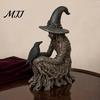 Crow Witch Sculpture Halloween Tree Statue, Gothic Resin Figurine, Fantasy Art Collectibles Dark Enchanting Ornament, Holiday Party Supplies