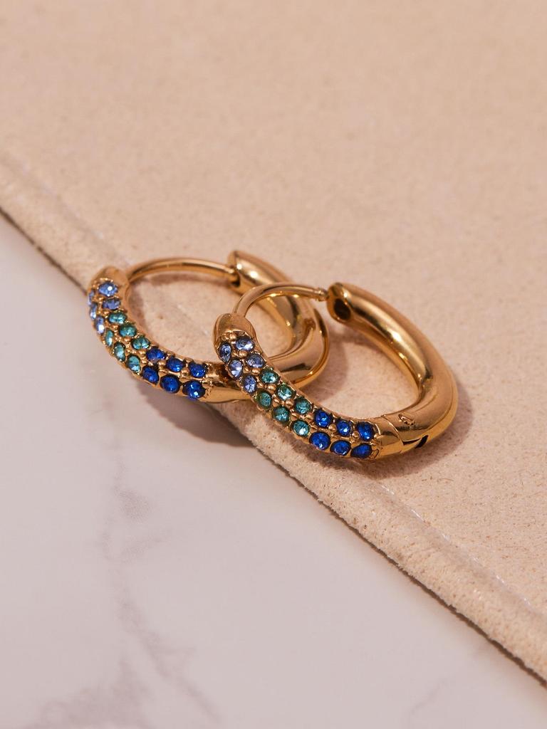 Qiong Yao 18k Gold Plated Stainless Steel Colorful Diamond Small Hoop Clip-on Earrings