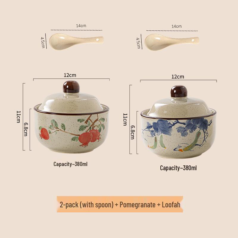 Chinese Retro Ceramic Single-Serve Stew and Soup Pot with Lid