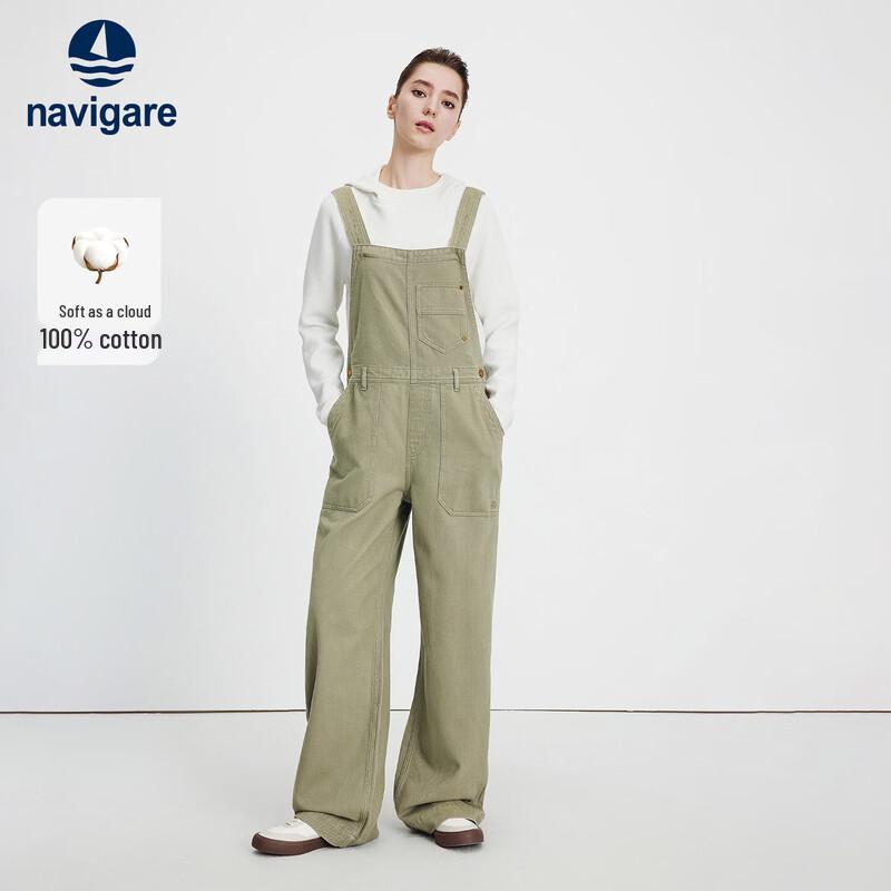 Navigare Women's Washed Cotton Straight-Leg Denim Overalls