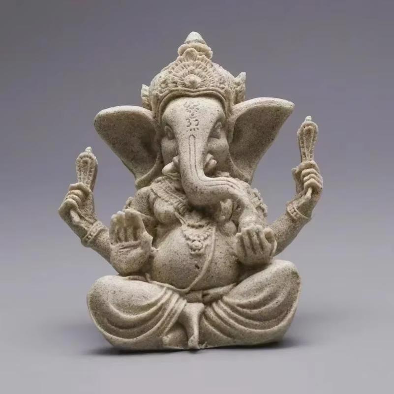 Handgemaakte Zandsteen Ganesha Boeddha Olifant Beeld Sculptuur Figuur voor Huisdecoratie Woonkamer